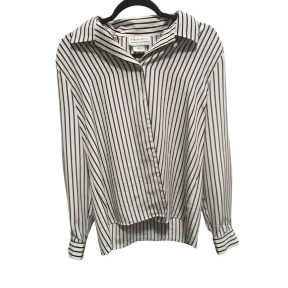 Vintage Leslie Fay Haberdashery Black Striped Button-Down Blouse Size 12 1980s - Picture 3 of 9